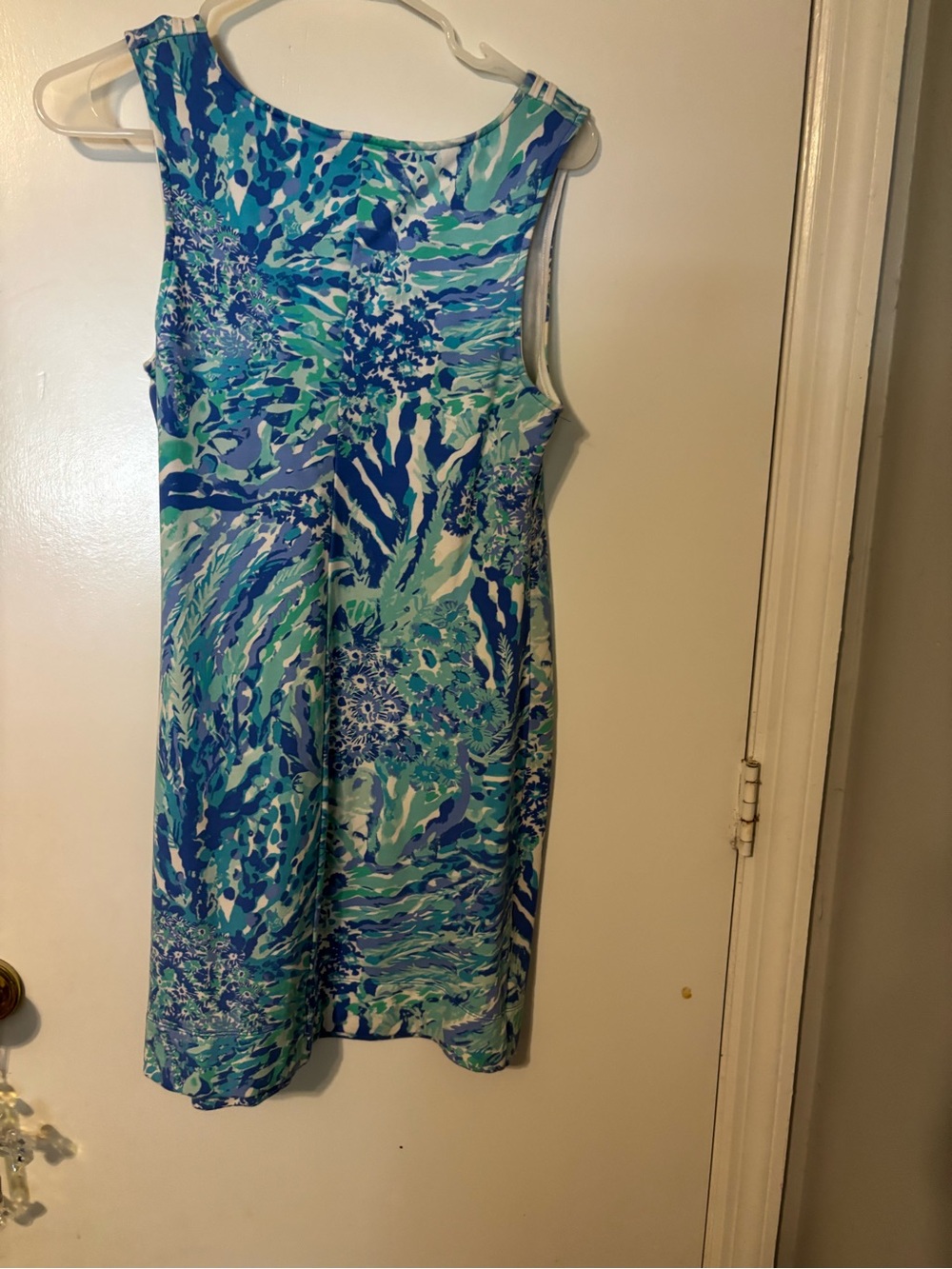 Lilly Pulitzer Sleeveless V‑Neck Swim Cover-Up in Blue and Green with White Trim - Picture 3 of 4